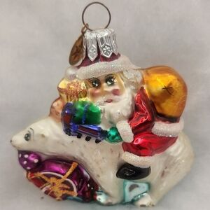 Christopher Radko Riding Bearback Glass Ornament, Santa & Polar Bear